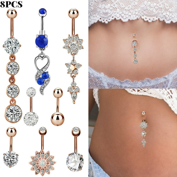 Belly Button Rings Dangling, GIUGT Navel Nails with 8 Styles, Stainless
