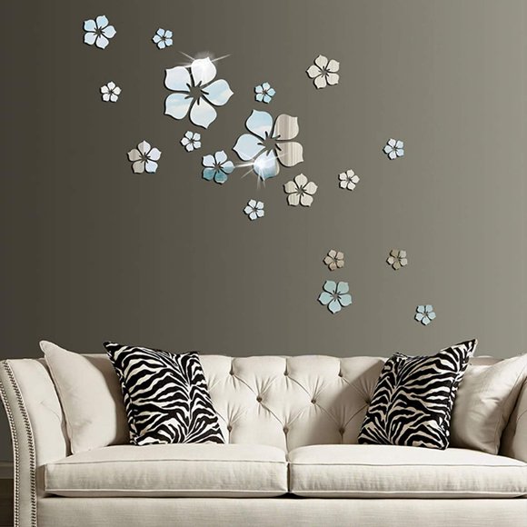 18Pcs Acrylic Flower Mirror Wall Sticker 3 Sizes Stickers Wall Art Family Wall Decals Decor