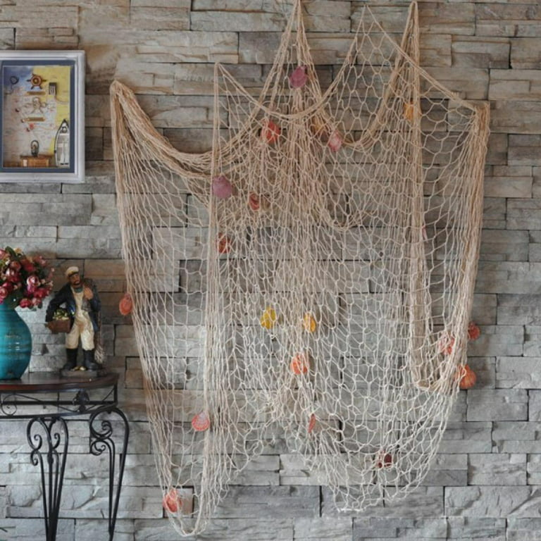 Spdoo Decorative Natural Fishing Net Seaside Wall Beach Party Sea Shell  Fishnet Decor Mediterranean Style Photo Hanging Display Frame With Shells Hangings  Decoration White 
