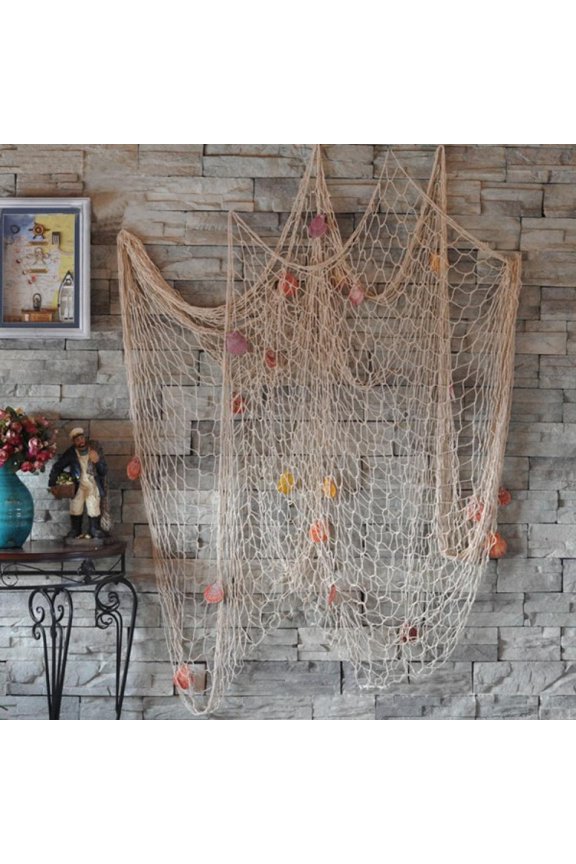 Rustic Decorative Fishing Net Wall Decor with Seashells,Nautical Style Wall Hangings Ornaments Party Decorations,39 x 79 inch