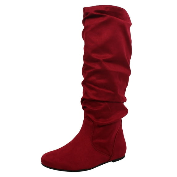 Soda Women's Round Toe Slouchy Knee High Boot, Cherry , 11 M US