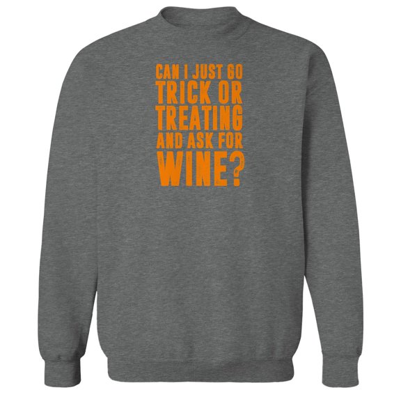 Halloween Trick Or Treating For Wine Graphic Graphite Heather Men's Cotton Pullover Sweatshirt