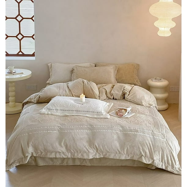 Xiao Hua Juego de sábanas, juego de sábanas y fundas de almohada, juego de cama individual, ropa de cama de hotel, decoración del hogar (albaricoque)
