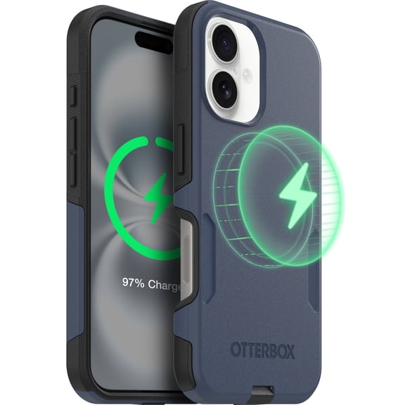 OtterBox iPhone 16 (Only) – Commuter Series Case – Built-In MagSafe – Thin, Dual-Layer, Pocket-Friendly, Port Cover – Midnight Sky (Blue/Black)
