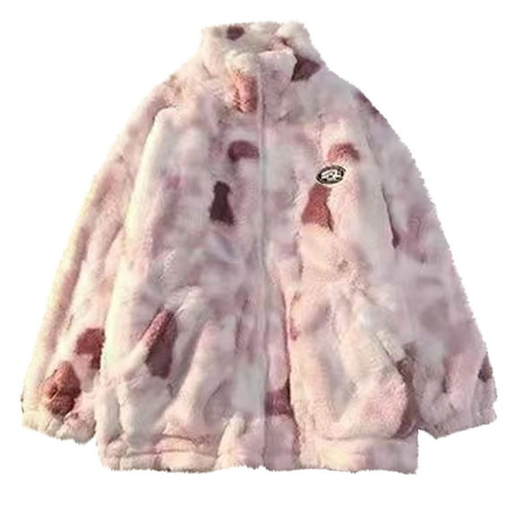 Qetyuw Womens Fleece Jacket Tie-Dye Long Sleeve Coat Full Zip Up Thickenen Warm Jackets Winter Casual Soft Coats