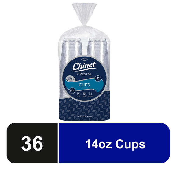 Chinet Crystal® Premium Disposable Plastic Cups, Clear, 14 oz, 36 Count