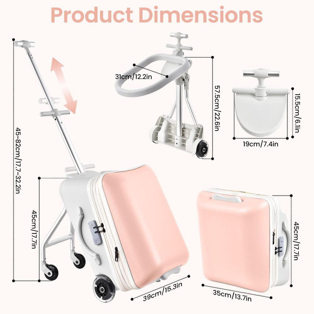Kids Ride-on Luggage with Seat, 20 inch Carry On Suitcase, 2-in-1 Children's Luggage with Shockproof Silent Wheels and Guardrail for Airplane & Travels