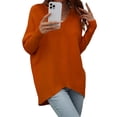 thumbnail image 2 of Sunloudy Suéter de otoño para mujer, suéter de punto de manga larga con cuello en V de color sólido con dobladillo irregular para damas, S / M / L / XL Sunloudy  moda, 2 of 8