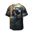 thumbnail image 4 of Goofa Flower Field Skull Printed Men's Casual Short-sleeved Shirt,Lightweight Breathable Button-down,Summer Casual men's top,Versatile Fashion shirt-3X-Large, 4 of 7