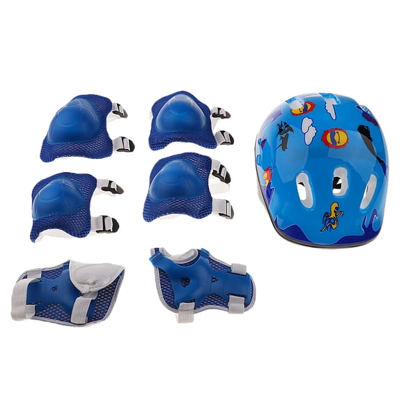 Kids Knee Elbow Wrist Protective Pad Set for Inline Skating Bike Blue