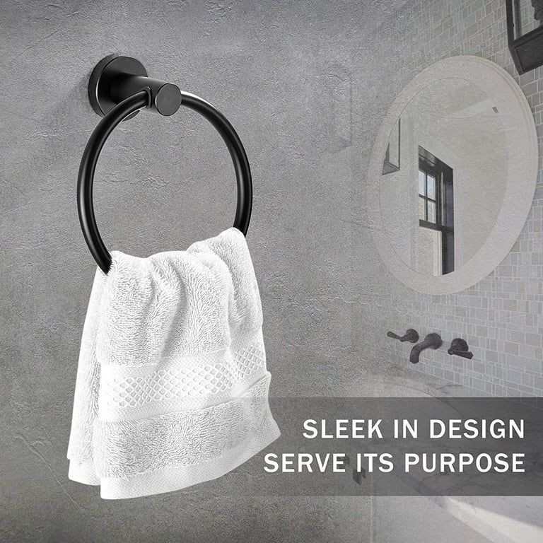 Stylish Black Towel Ring Wall Mount Hand Towel Holder Sleek Design Easy to Install
