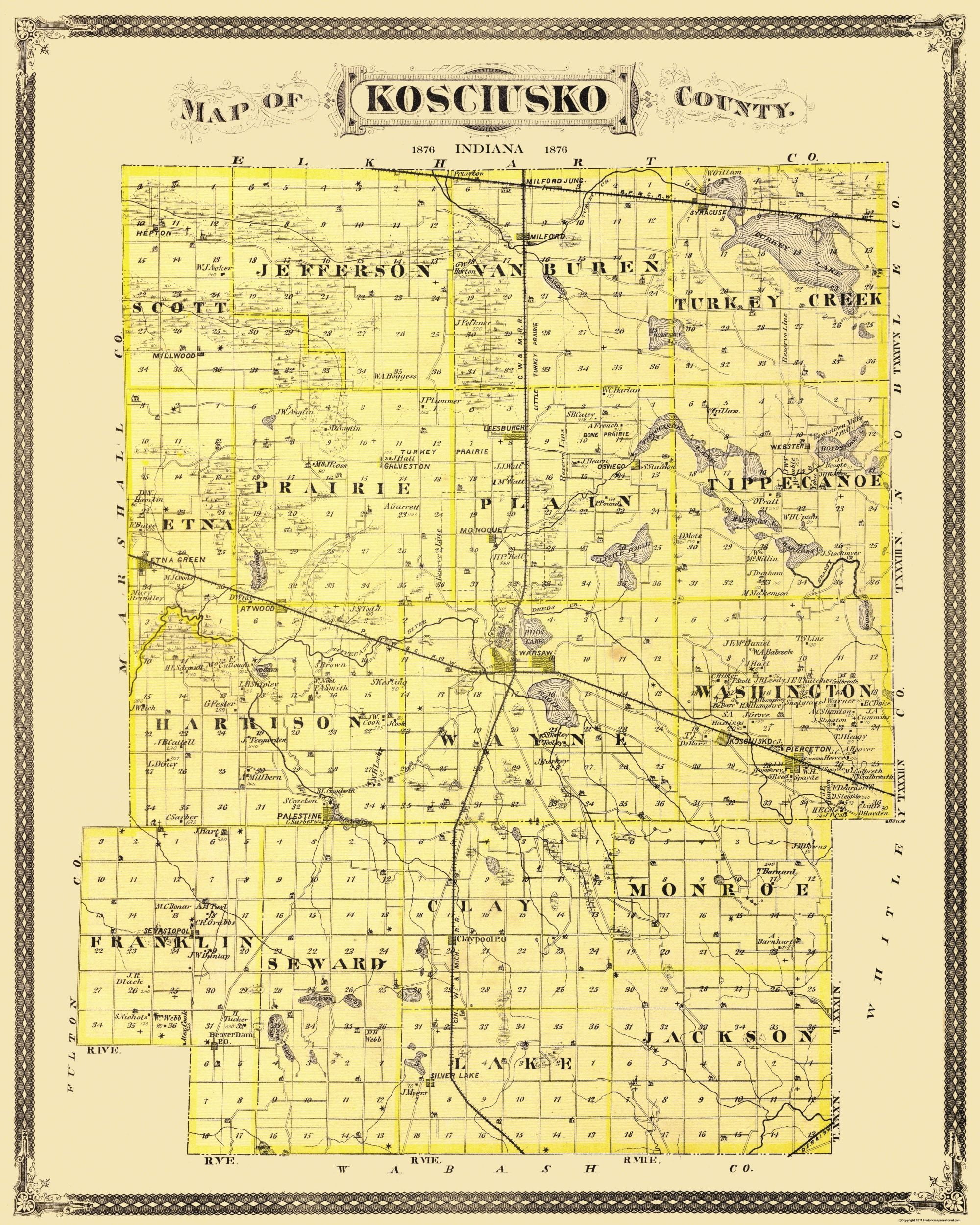 Kosciusko County Indiana Andreas 1876 23 x 28.75 Matte Art Paper