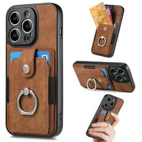 Compatible with iPhone 14 Pro Wallet Case with Card Holder, Premium PU Leather 360° Rotation Ring Holder Kickstand Shockproof Phone Case Cover for Apple iPhone 14 Pro 6.1", Brown