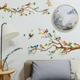 thumbnail image 1 of Pegatina de pared de hoja y pájaro de Laklulu, calcomanía de pared natural de planta de hojas de árbol, pegatinas decorativas de pared, despegar y pegar, 1 of 5