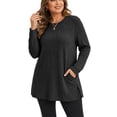 thumbnail image 7 of Plus Size Women's Tunic Tops Ribbed Knit Crewneck Long Sleeve Side Split Fall Soft Brushed Stretchy Relaxed Sweater XL-5XL, 7 of 7