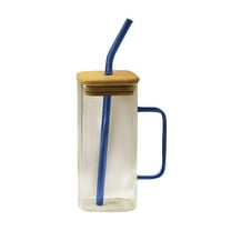 ACDANC Glass Drinking Cup 10 oz Square Glass Tumbler with Handle Clear Coffee Cups with Lids and Straws Portable Water Bottles Milk Jar Can hold various beverages