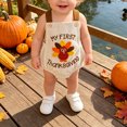 thumbnail image 3 of Faraee Baby Boy Girl My 1st Thanksgiving Outfit Sleeveless Turkey Bubble Romper Overalls Embroidered Waffle Newborn Bodysuit Clothes 0 3 6 9 12 18 Months, 3 of 8