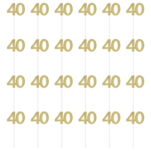 EeaseMX 24 piezas de decoración brillante para tartas, 40 tarjetas de inserción para tartas de cumpleaños con números, decoración de postres
