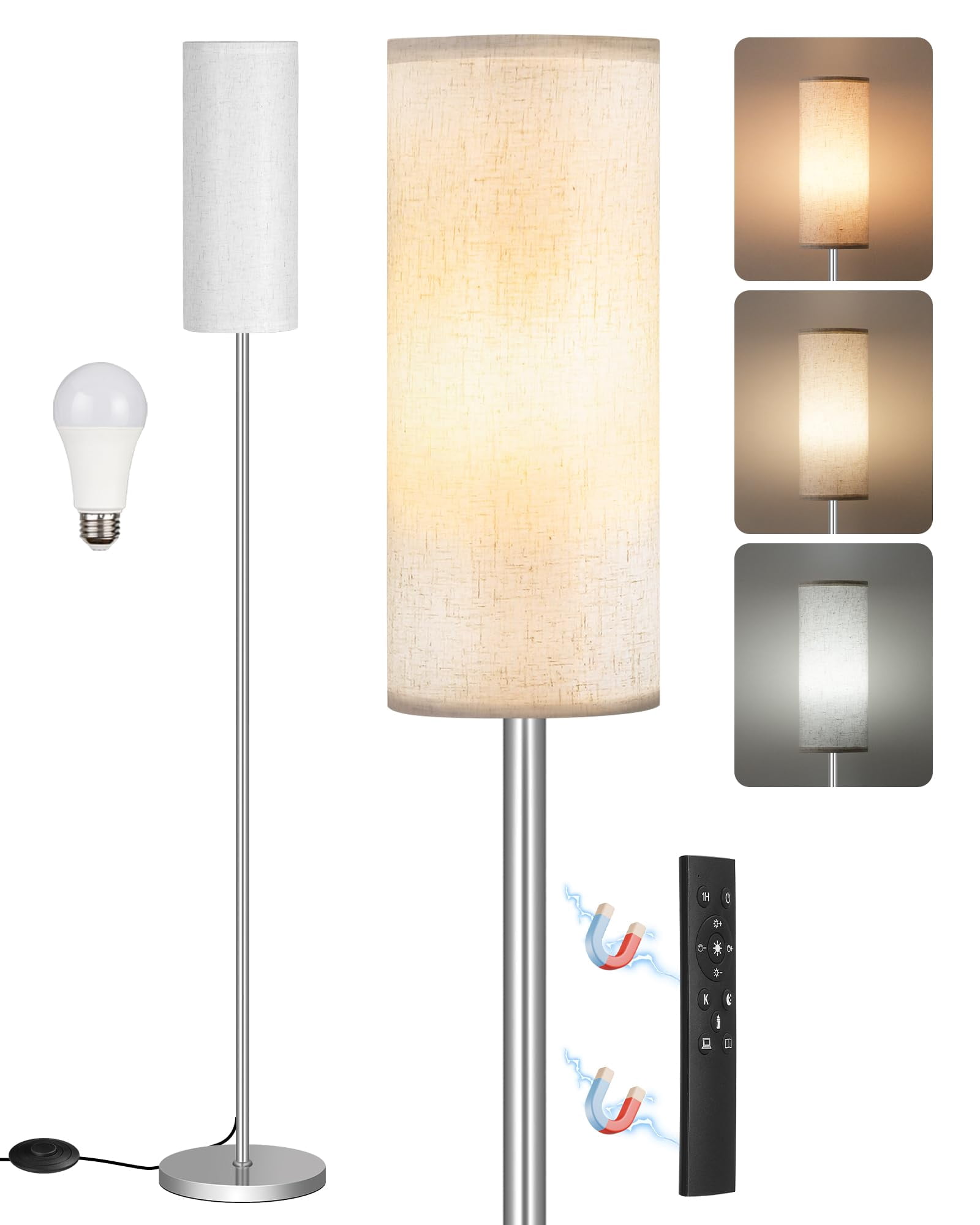 Dimmable Floor Lamps For Living Room With Remote And Foot  64.4" Modern Standing Tall Lamp Corner Office Bulb Included 3000k-6500k Sw06ld05w1