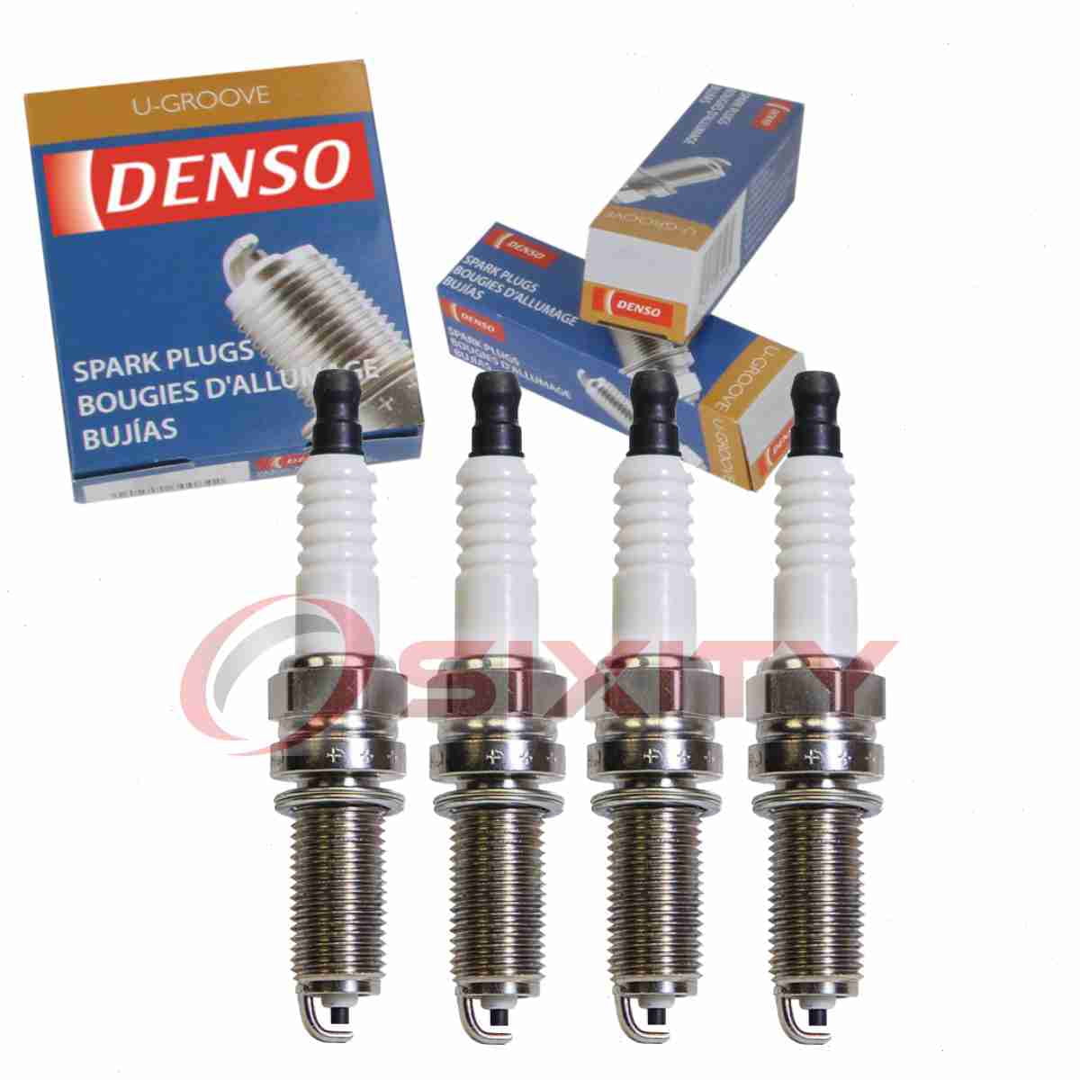 4 pc DENSO 3445 Standard U-Groove Spark Plugs for 132 159 00 03 132 159 01 03 132 159 02 03 XU22HDR9 Ignition Wire Secondary Fits select: 2015-2016 HONDA ACCORD, 2015 HONDA CIVIC