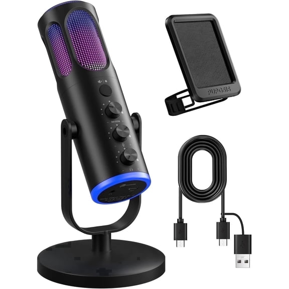USB Condenser Microphone for Gaming Streaming Podcast, RGB Mic with Mute Gain Monitor Pop Filter, Compatible with Mac Windows