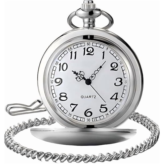 Classic Smooth Vintage Quartz Pocket Watch, Arabic Numerals Scale Mens Watch with Chain Christmas Graduation Birthday Gifts Fathers Day
