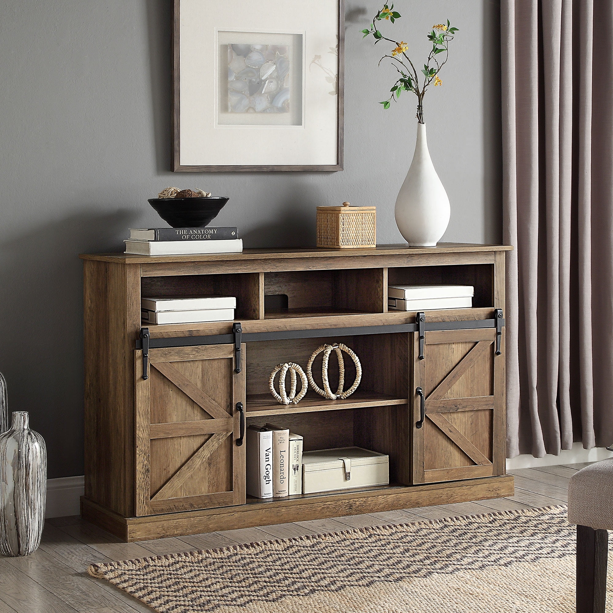 BELLEZE Parker 52" TV Stand Sliding Barn Door Console For TV's Up to 60