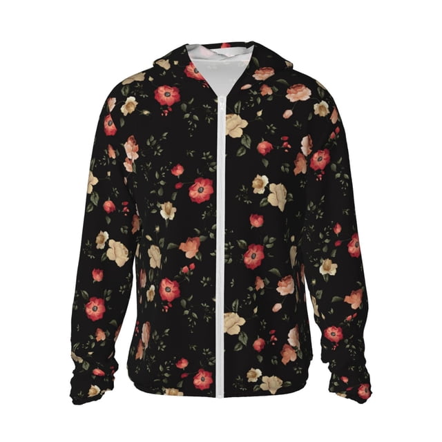 Fotbe Red White Flowers Chaqueta con Protección Solar UPF 50+ para Hombre y Mujer, Camisa con Capucha y Bolsillos-XX-Large