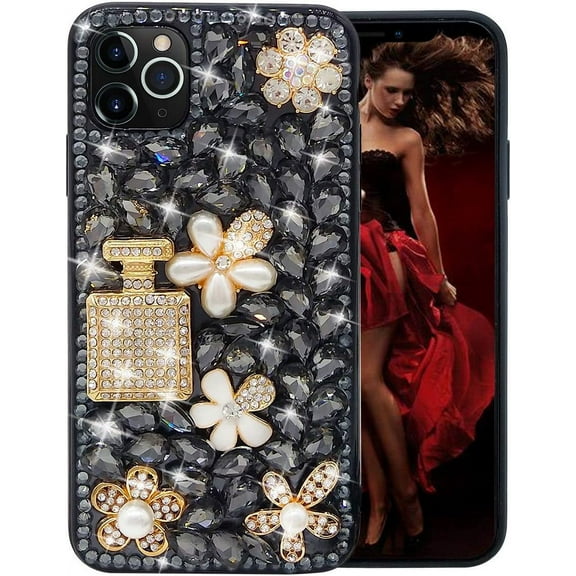 Diamond Case Compatible with Apple iPhone 11 6.1 Inch Case for Girls Fashion Luxury Bling Bling Diamond Rhinestone Gemstone 3D Perfume Bottle and Flower Gemstone Soft TPU Back case