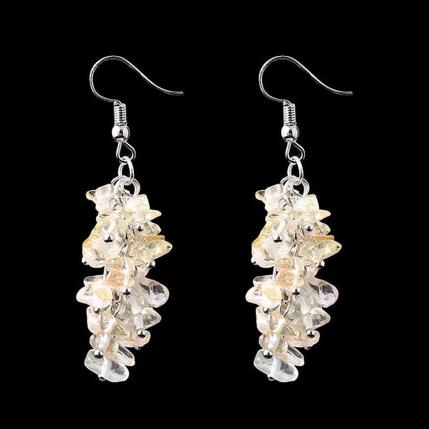 Nvzi Pendientes de piedra natural personalizados, pendientes largos colgantes con borlas de piedra natural irregulares (amarillo)