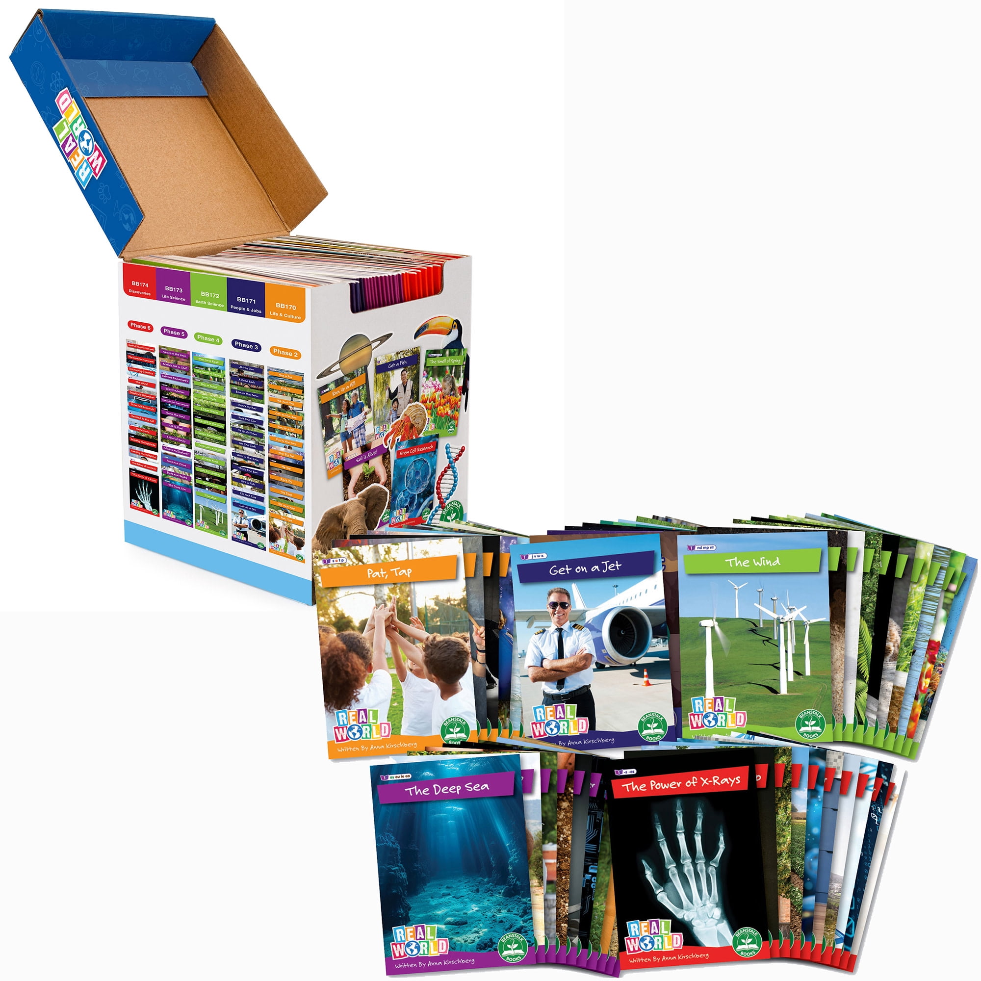 Junior Learning: Real World - Phases 2-6 Box Set - Non-Fiction Hi-Lo Decodables, 60 Books, Week-By-Week Rainbow Phonics, Kids Reading Development