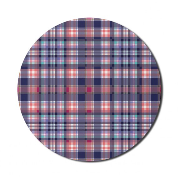 Checkered Mouse Pad for Computers, Pink and Blue Colored Repeating Pattern with Intersecting Lines and Squares, Round Non-Slip Thick Rubber Modern Mousepad, 8" Round, Navy Blue Pink, by Ambesonne