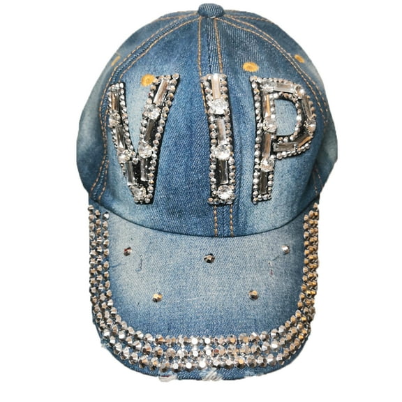 Blue Ladies Denim Jean Bling Bling Jewls Adjustable Baseball Cap Hat#001