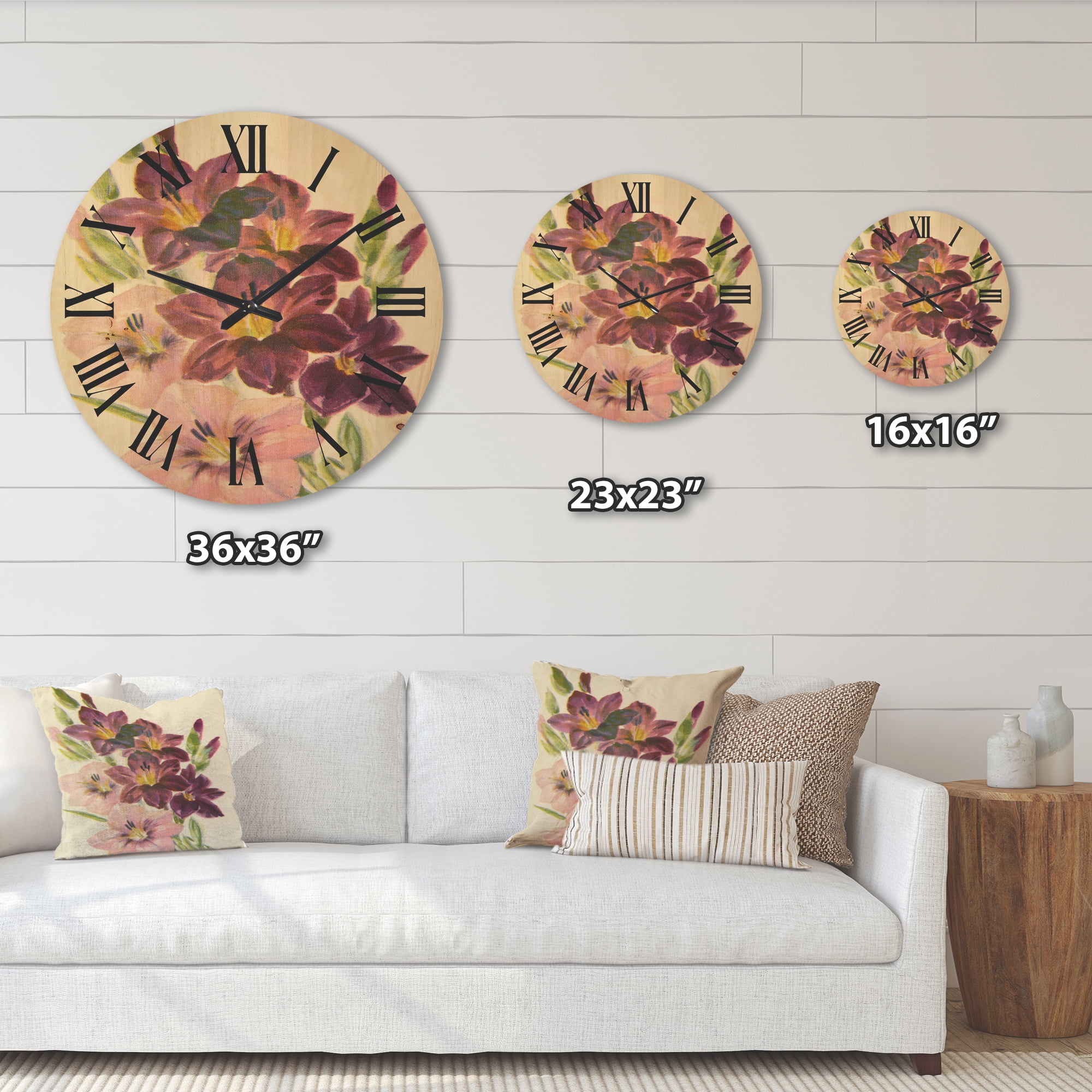 Designart 'Retro Dark and Light Pink Gladiolus' Traditional Wood Wall Clock