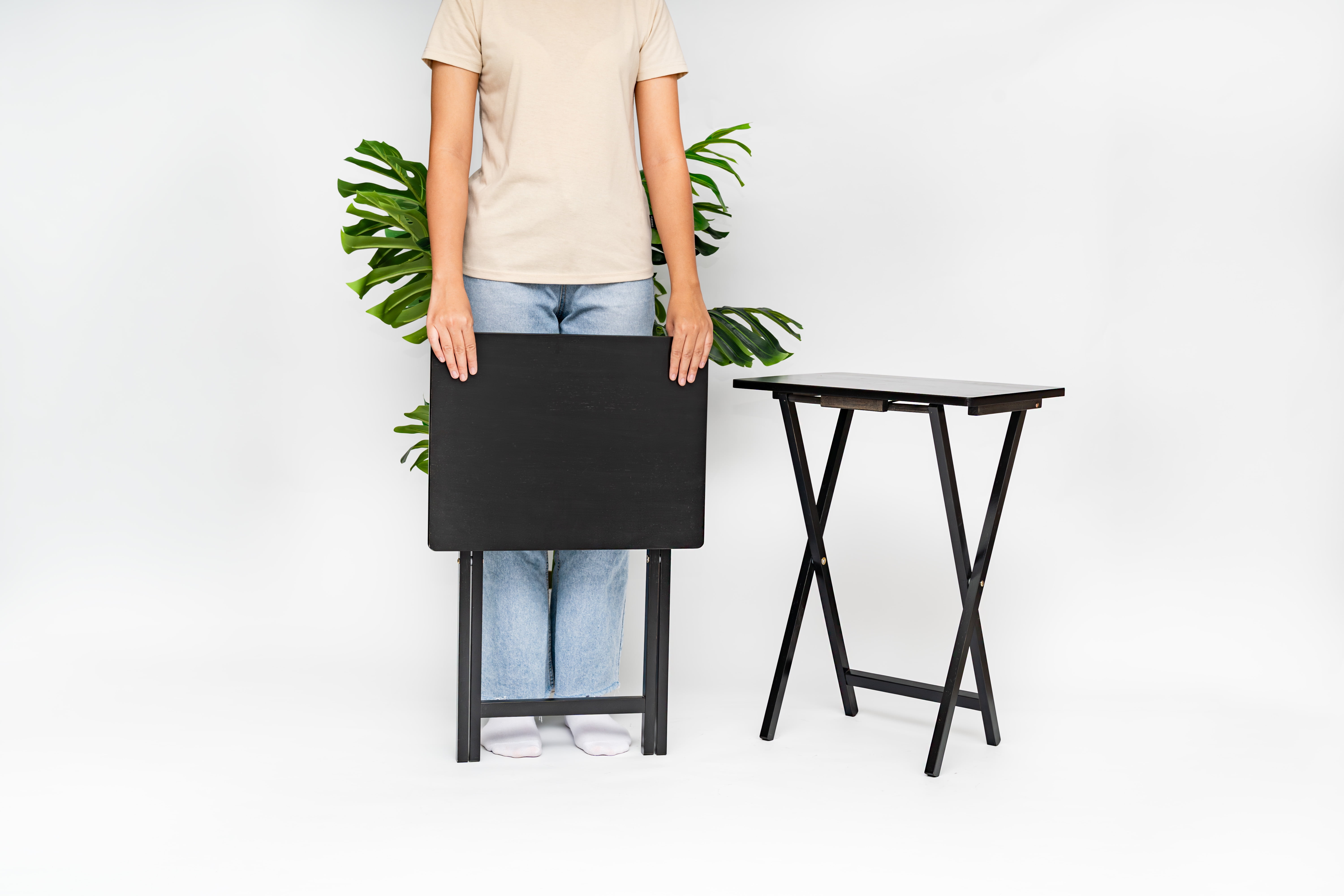 Mainstays Rubberwood Folding TV Tray Table, Black (Set of 2)