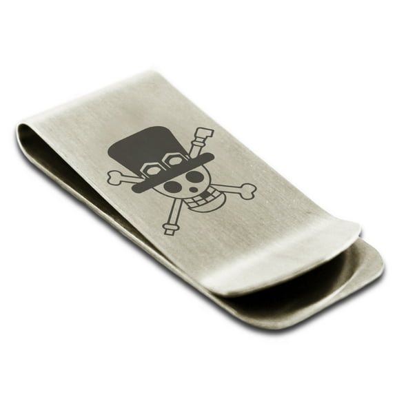 Stainless Steel One Piece Sabo Pirate Skull Flag Engraved Money Clip Credit Card Holder