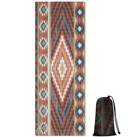 Boho Red Southwestern Ethnic Pattern Hot Yoga Mat Towel Non Slip for Hot Yoga - Quick-Drying Yoga Mat Cover with 4 Corner Pockets with Travel Bag - Hot Yoga Towel Non Slip 70"x26"