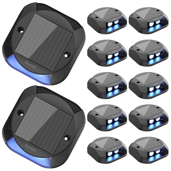 Quntis 12-Pack Solar Deck Lights, IP65 Waterproof Solar Dock Lights, Dusk to Dawn 15Hs Lighting Solar Lights Outdoor, 500M Visible Solar Step Lights for Marine Driveway P