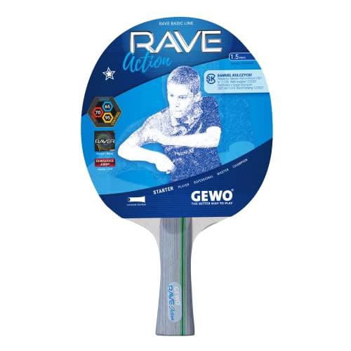 GEWO Table Tennis Paddle - Player Thunderball 2 - High Grip, Spin, Attack - Adult, Youth - 4.0 Inch Grip