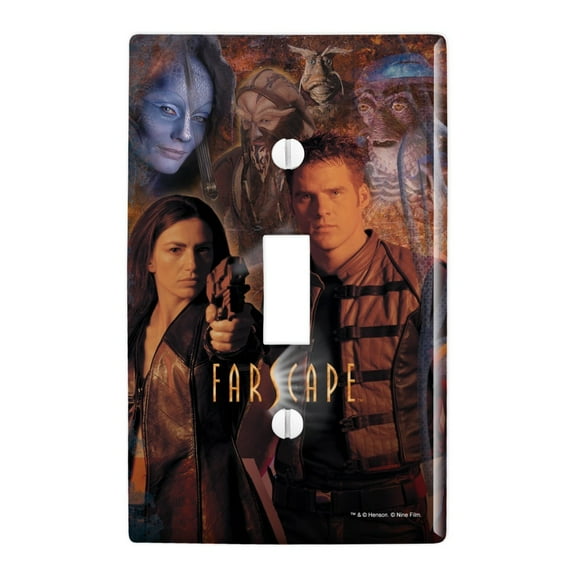 Farscape Crew Group Shot With Logo Weapons Raised Plastic Wall Decor Toggle Light Switch Plate Cover