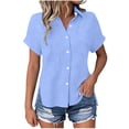 thumbnail image 5 of Rvasteizo Womens Tops Solid Short Sleeve Turn Down Collar Side Slit Pocket Button Front Light Breathable Summer Ladies Daily Casual Shirt, 5 of 5
