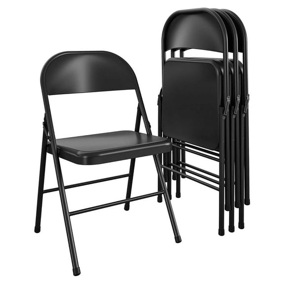 Steel Folding Chair (4 Pack), Black, Durable and Space-Saving, Perfect for Indoor and Outdoor Use