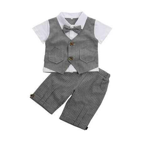 

Children Gentleman s Short Sleeve Set Children Bowknot Two-Piece Set