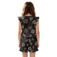 thumbnail image 2 of ZIATUBLE4S Leopard Paw Print Girls Summer Romper Ruffle Cap Sleeves One-Piece Short Jumpsuit Soft Comfort Kids Casual Playsuit with Pockets for 5-6 Y, 2 of 6