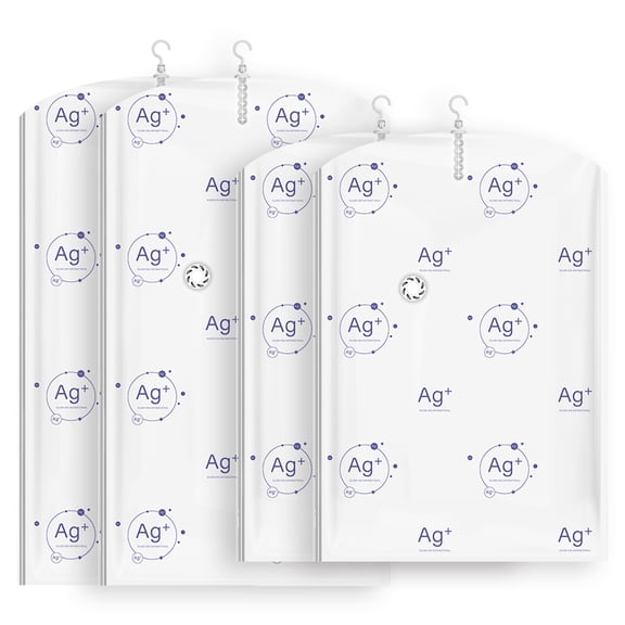 TAILI Hanging Vacuum Sealer Storage Space Saver Bags for Clothes, Suits, Coats or Jackets, 4 Pack Combo(2 Long, 2 Short), White