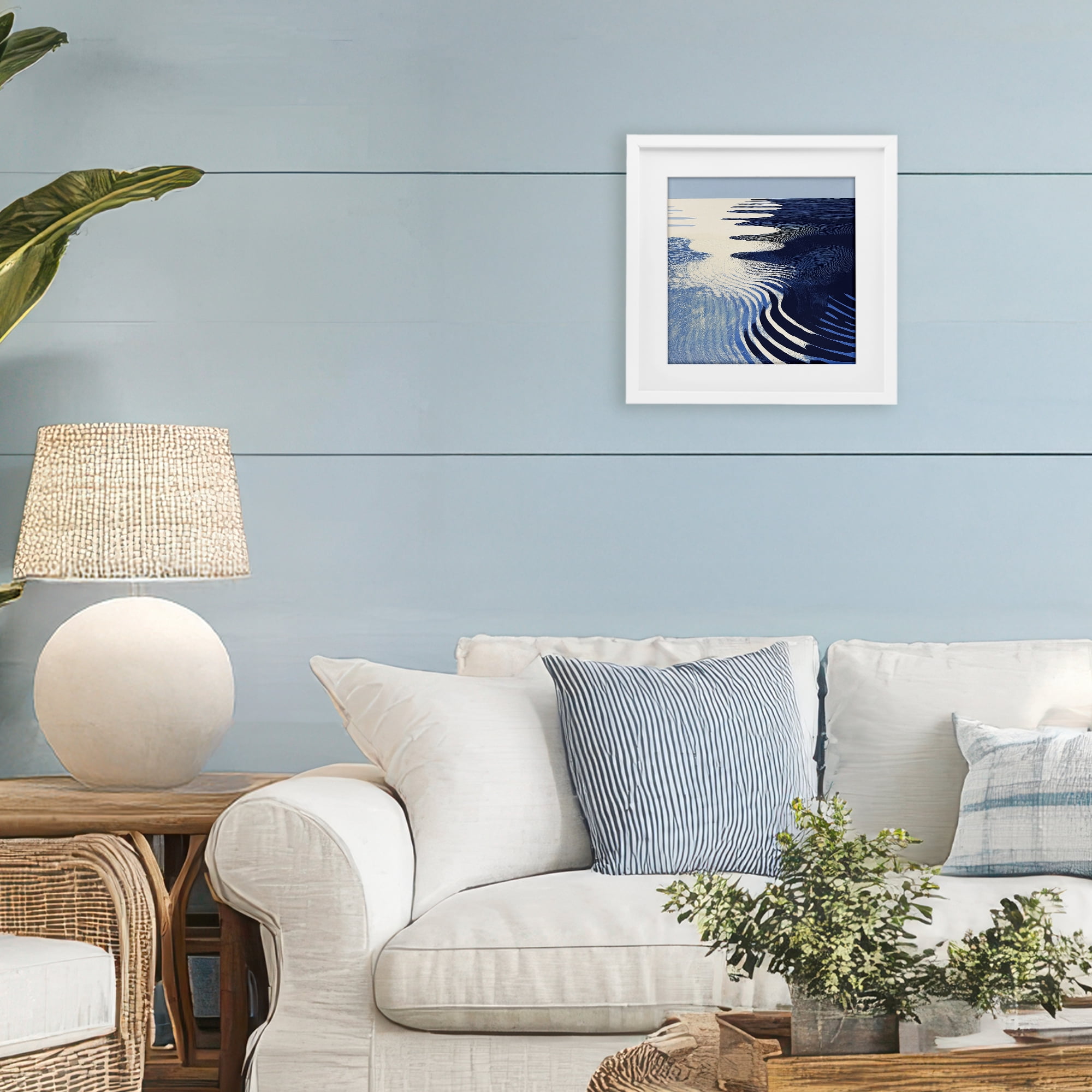 Stupell Industries Abstract Cobalt Ripples White Framed Print Under Glass, design by Walker Noble