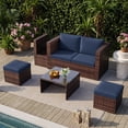 thumbnail image 2 of POTEBAN 6-Piece Space-Saving Patio Furniture Set, All Weather Brown Wicker Rattan Sectional Sofa with 2 Ottomans, Outdoor Conversation Set for Garden, Backyard, Navy Blue Cushions, 2 of 10