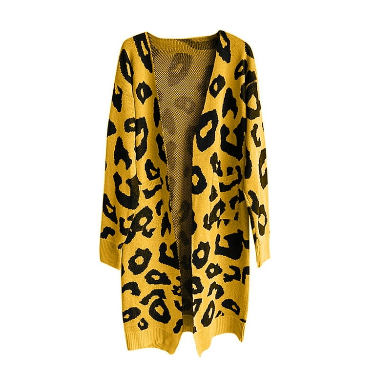 Mustard leopard print cardigan sale