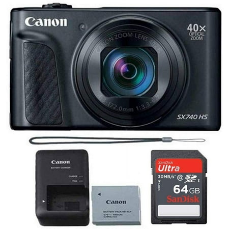 Canon PowerShot SX740 HS Digital Camera (Black) with 64 GB Memory Card - Pixi