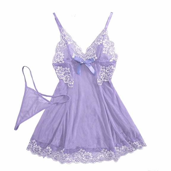 Womens Fashion 2026 Women Sexy Lingerie Babydoll Mini Dress Floral Lace Sheer Chemise Sleepwear Mesh Lingerie Set with G-String